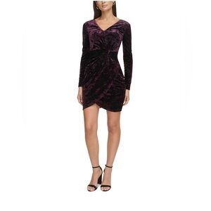 Guess NWOT Size 4 Plum Velvet Long‎ Sleeve Bodycon Wrap Mini Dress Whimsigoth